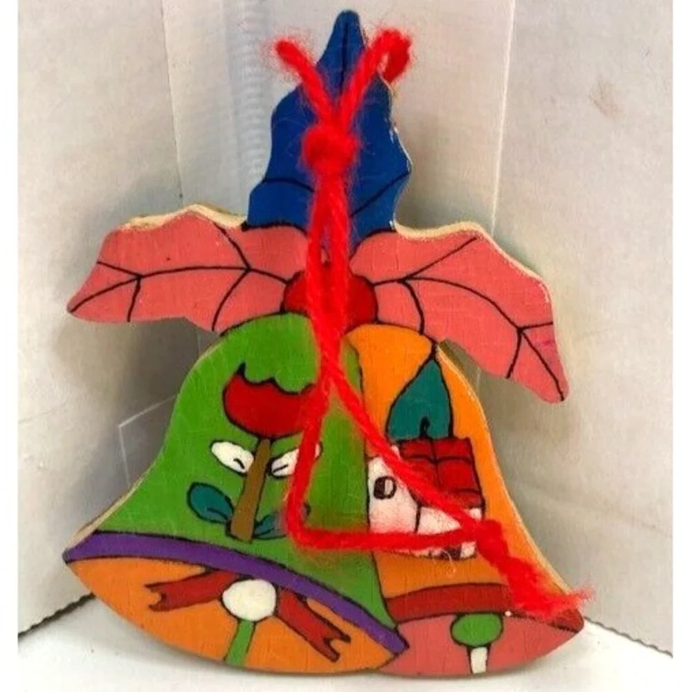 VTG Lot of 4 Handmade‎ Hand Painted Wooden Christmas Ornaments from San Salvador